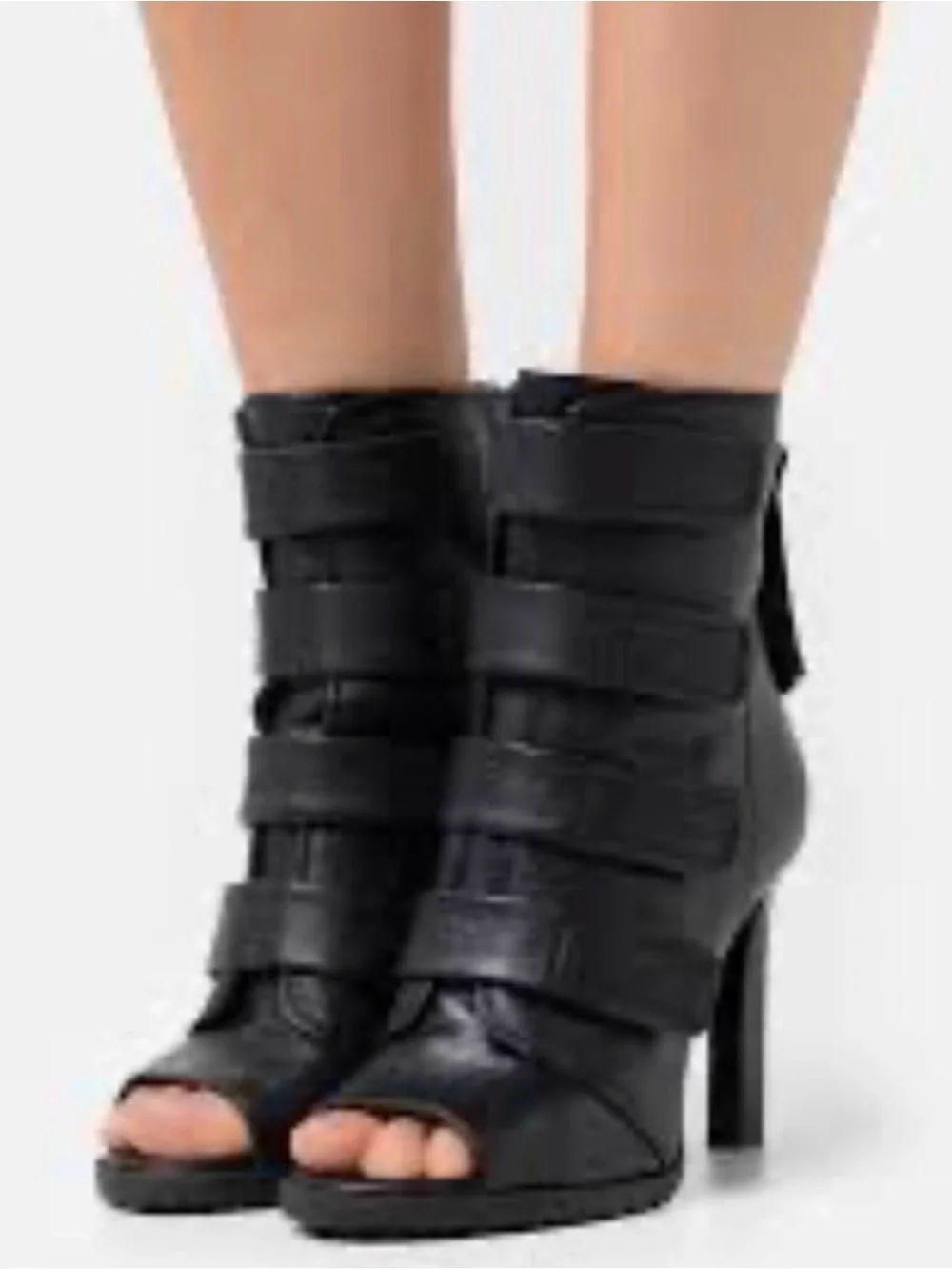 DKNY Black Leather Peep Toe Strappy Booties/Shoes Size 8.5M